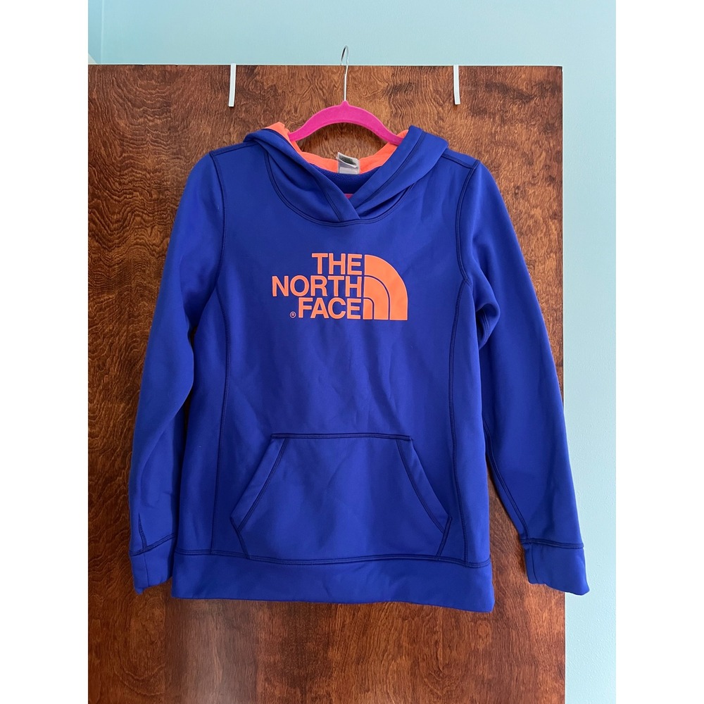 The North Face Pullover Hoodie Women M Blue Excellent Fleece Logo Sweatshirt